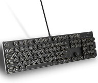 HKW タイプライター風メカニカルキーボード 青軸 104キー USB有線 日本語キーボード