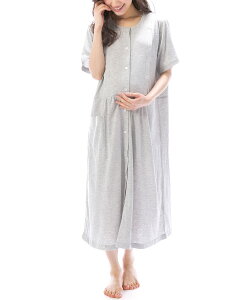 マタニティ パジャマ 半袖 前開き ワンピース 部屋着 夏 ネグリジェ 授乳服 授乳口付き 無地 可愛い ロング丈 可愛い 天竺ニット テーラー襟 丸首 入院 産前 Room suppli M L LL 大きいサイズ 72411 7