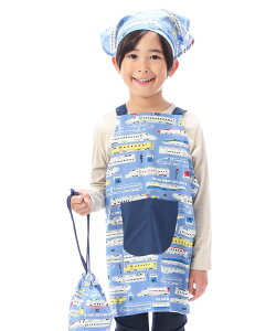 キッズ エプロン 綿100% かぶるだけ ゴム 三角巾セット 巾着袋 3点セット かわいい 男の子 女の子 100 110 120 130 140 子供 三角巾付き 恐竜 新幹線 車 リボン いちご ユニコーン 100〜120cm 120〜140cm