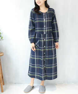 マタニティ パジャマ ワンピース 前開き 部屋着 長袖 綿100% 秋 春 ネグリジェ 授乳服 授乳口付き ソフト加工 微起毛 ビエラ ストライプ チェック コットン 入院 産前 産後 Roomsuppli ルームサ