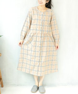 マタニティ パジャマ ワンピース 前開き 部屋着 長袖 綿100% 秋 春 ネグリジェ 授乳服 授乳口付き ソフト加工 微起毛 ビエラ ストライプ チェック コットン ロング丈 入院 産前 産後 Roomsuppli