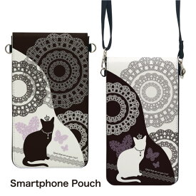 No59 Princess Cat スマホポーチ スマートフォンポシェット ポシェット iPhone Android タッチ操作対応 ショルダーベルト 肩掛け 斜め掛け ポーチ 合皮 帆布 ねこ 猫 ネコ 可愛い かわいい d:ani | 携帯ポーチ ショルダー 入れたまま