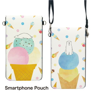 No1 しろくまアイス スマホポーチ スマートフォンポシェット ポシェット iPhone Android タッチ操作対応 ショルダーベルト 肩掛け 斜め掛け ポーチ 合皮 帆布 ジャケット シロクマ 白くま アイス