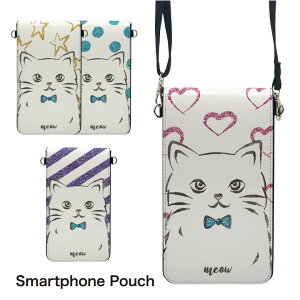 No233 GLITTER CAT �X�}�z�|�[�` �X�}�[�g�t�H���|�V�F�b�g �|�V�F�b�g iPhone Android �^�b�`����Ή� �V�����_�[�x���g ���|�� �΂ߊ|�� �|�[�` ���� ���z �W���P�b�g �L �˂� �l�R ���� �� �������