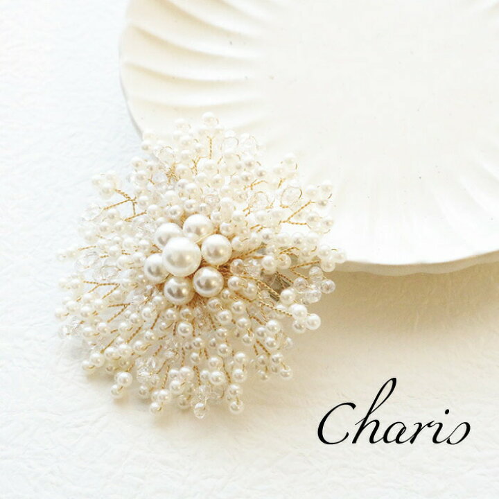 楽天市場】ブローチ クリップ パール サークル フラワー クリスタル  