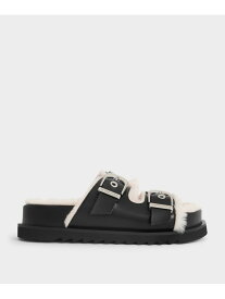 【SALE／30%OFF】Hannah ハンナ ファーリーバックルダブルストラップサンダル CHARLES & KEITH チャールズアンドキース シューズ・靴 サンダル シルバー ブラック【RBA_E】【送料無料】[Rakuten Fashion]