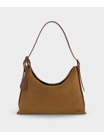 ラージ レザー&スエードトップフラップ ホーボーバッグ CHARLES & KEITH チャールズアンドキース バッグ トートバッグ ブラウン【送料無料】[Rakuten Fashion]