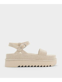 ツイル フラットフォームアンクルストラップサンダル CHARLES & KEITH チャールズアンドキース シューズ・靴 その他のシューズ・靴 ブラック ベージュ【送料無料】[Rakuten Fashion]