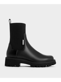 ニットソックス リッジッドソールチェルシーブーツ CHARLES & KEITH チャールズアンドキース シューズ・靴 ブーツ レッド ブラック【送料無料】[Rakuten Fashion]
