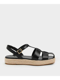ケージドフラットフォーム エスパドリーユ サンダル CHARLES & KEITH チャールズアンドキース シューズ・靴 サンダル ブラック【送料無料】[Rakuten Fashion]
