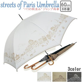 送料無料 傘 パリの街並みプリントジャンプ傘 レディース 雨傘 長傘 軽量 8本骨 3色 60cm あす楽 楽天ランキング 入賞