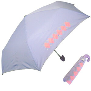 【携帯便利なレディース傘】婦人ミニ折傘雨傘【アーガイルステッチ55cm6本骨】
