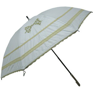日傘【UVカット率99%以上】婦人長傘晴雨兼用【2駒リボンプリント/スライド式50cm8本骨黒コーティング】通勤通学ギフト贈り物にも【楽ギフ_包装選択】