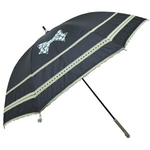 日傘【UVカット率99%以上】婦人長傘晴雨兼用【2駒リボンプリント/スライド式50cm8本骨黒コーティング】通勤通学ギフト贈り物にも【楽ギフ_包装選択】