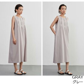 On One's Own タックノースリーブワンピース レディース ワンピース ノースリーブ ファッション オシャレ 夏 春 無地 快適 綿100％ 日本発送 送料無料