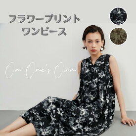 On One's Own フラワープリントノースリーブワンピース Tシャツやニットと合わせやすい フラワープリント ノースリーブ ワンピース レディース カジュアル エレガント 送料無料 日本発送