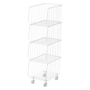 スタッキングワゴン キャスター付き ワゴン 4段 重ねられる ラック スチール製 シンプル コンパクト 軽量 キッチン 台所 洗面所 書類 雑誌 雑貨 食品 店舗 オフィス リビング 陳列 収納 ボッ