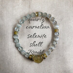【カーネリアン セレナイト 水晶 シェルのブレスレット】天然石 誕生石 おしゃれ パワーストーン レディース 記念日 贈り物 女性 個性的 デザインブレスレット