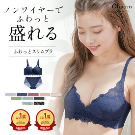 【最大30％OFFクーポン】ノンワイヤーブラ ショーツセット 自然に盛れる ふわっとスリムブラ ブラジャー 痛くない 上下セット ノンワイヤー ブラ 脇高 小胸 脇肉 谷間 補正下着 レース 下着 レディース 大きいサイズ チャーメイクボディ