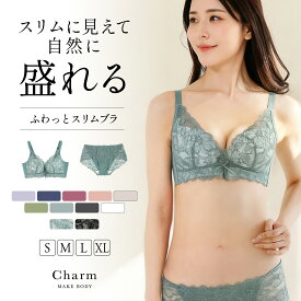 【最大30％OFFクーポン】《ホリデーコレクション登場》ノンワイヤーブラ ショーツセット 自然に盛れる ふわっとスリムブラ ブラジャー 痛くない 上下セット ノンワイヤー ブラ 脇高 小胸 脇肉 谷間 補正下着 レース 下着 レディース 大きいサイズ チャーメイクボディ