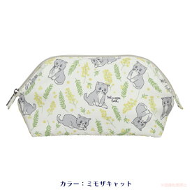 がま口ポーチ(ノアファミリー 猫グッズ ネコ雑貨 ねこ柄 花柄 ミモザ 女性 花柄 総柄 メイク 化粧 小物入れ ギフト プレゼント 2023ss） 051-A968