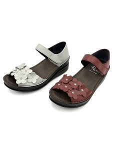 大人気Put's プッツ 2025年製造新作 41053 手縫いフラワーモチーフ 花 快適コンフォート ウォーキングサンダル 踵付き マジックベルト お洒落 履きやすい 歩きやすい クッション性 低反発 日本