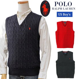 POLO by Ralph Lauren Boy's 定番コットン ケーブル編 Vネック ベスト ラルフローレン ベスト