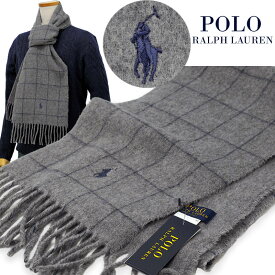 2025-秋冬物、イタリア製マフラーPOLO by Ralph Laurenリバーシブル ウインドウペイン柄マフラーpc0743,リバーシブル