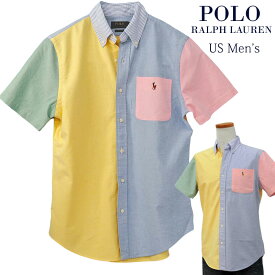 POLO Ralph Lauren Men'sカラーブロック ポケット付き 半袖オックスフォードシャツXL,大きいサイズ【送料無料】父の日ギフト プレゼント