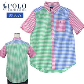 POLO by Ralph Laurenラルフローレン Boy'sカラーブロック　ポケット付き半袖ギンガムチェックシャツ父の日 ギフト プレゼントPOLO ラルフローレン 半袖シャツ送料無料