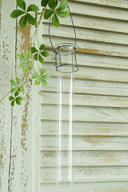 アンティーク風 雑貨 壁掛け 花瓶 ワイヤーグラスチューブ L ガラス花瓶 巾4×奥行4×高さ33cm
