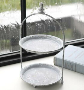 【送料無料】アンティーク ガーデン雑貨 花台 フラワースタンド【コベントガーデン アルジャンテ・ツーティアプレート】巾17.5×奥行16.5×高さ29cm