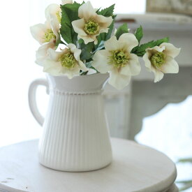 花瓶 白 お洒落 陶器 一輪挿し アンティーク風 フラワーベース アンティーク調 フレンチベース ピッチャー 底直径11.5×高さ14.5cm