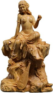 弁財天 七福神 風水 木彫り 置物 商売繁盛 無病息災 福徳 福運 厄除け 高級天然ツゲ(高さ12.3cm×巾7.5cm×奥行5.6cm)