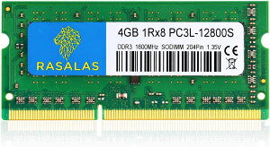 Rasalas 4GB 1Rx8 PC3L-12800S DDR3L 1600MHz DDR3 SO-DIMM RAM 1.35V CL11 204-Pin PC3-12800 Laptop �m�[�gPC�p������