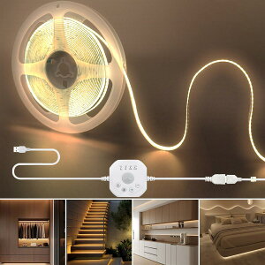 �N���A�q���iClearhill�j���[�V�����Z���T�[COB LED 5V USB�X�g���b�v���C�g 2M �����F 3000K, ���ԁE��ԏƖ����[�h, 4�̃^�C�}�[�I�t���[�h�t��, 320LEDs/M ��8mm�C�Q��/�L�b�`��/�K�i/�L���Ȃ�DIY��