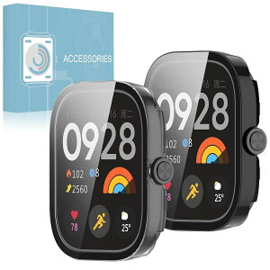 �y2���g�zFor Xiaomi Redmi Watch 5 �p �P�[�X �K���X�t�B���� ��̌^ Xiaomi Redmi Watch 5�ی�J�o�[ �S�ʕی� �����K���X �ϏՌ� �����ߗ� �w��h�~ �X�}�[�g�E�H�b�`�P�[�X�i�u���b�N+�N���A)