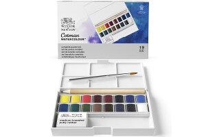 Winsor & Newton ウィンザー&ニュートン 水彩絵具 コットマン ウォーターカラー コンプリートポケットセット ハーフパン 16色セット 18909060