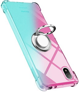 Xperia ACE III SO-53C ケース リング クリア TPU シリコン リング付き 薄型 グラデーション色 ケース 軽量シリコン 耐衝撃 指紋防止 360回転 車載ホルダー対応 一体型 人気 携帯カバー (ピンクグリー
