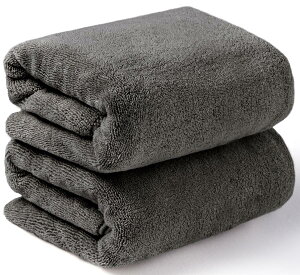 AIFY ビッグバスタオル 2枚セット 大判 速乾 ふわふわ 柔らか 綿 毛落ちしにくい 耐久性 厚手 軽量 瞬間吸水 ホテル仕様 無地 髪に優しい 肌触りが良い 赤ちゃん エステ サロン 新生活セット