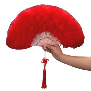 LOYELEY 扇子 羽扇子 ジュリ扇 舞扇子 ジュリアナ羽扇子 ダンス 高級 ふわふわ パーティー 踊り ディスコ バブル ハロウィン コスプレ 舞台道具 結婚式 文化祭 演出 (レッド)