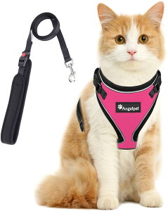 猫 猫用 ハーネス 胴輪 猫具 ねこ ネコ 子猫 子犬 小型犬 散歩 お出かけ 抜けない ベスト ソフト胸あて 軽量 頭を通さずマジックテープで装着 サイズ調節可 夜反射 通気メッシュ (Mサイズ (x 1)