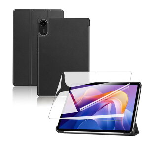 For Redmi Pad 2 �P�[�X �t�B���� �Z�b�g Redmi �^�u���b�g 11�C���` �p �ی�P�[�X �K���X�t�B���� �y�� �J�o�[ �p�x���� �㎿PU�� �S���ʃJ�o�[ �ϏՌ� �y�u���b�N�z+�ی�t�B����1��