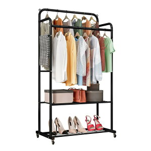 Regibelieパイプハンガーラック ハンガーラック 物干しスタンド 洋服ラック 洋服ハンガー ワードローブ ダブル コート掛け 衣類収納 頑丈 大容量 省スペース キャスター付き 組立簡単 (75*33*153c