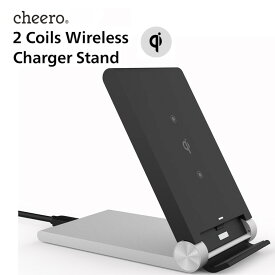 折り畳み式 ワイヤレス充電スタンド ワイヤレス充電 cheero 2 Coils Wireless Charger Stand 置くだけ簡単充電 iPhone Android