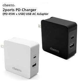 ★お買い物マラソン特別価格★ USB AC アダプタ 2ポート 充電器 USB-C タイプC 急速充電 パワーデリバリー 45W チーロ cheero 2 port PD Charger 小型 コンセント 折り畳み式プラグ