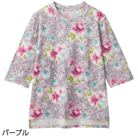 シニアファッション レディース Tシャツ 春夏 全3色 ML 【 6分袖綿混後ろ長めTシャツ A16 】 ltt 母の日 誕生日プレゼント ギフト シニア レディース 祖母 おばあちゃん 60代 70代 80代 90代