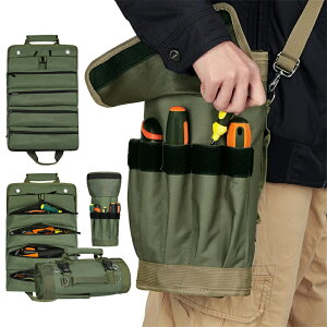 ツールバッグ 多機能ツールロール 工具差し入れバッグ ショルダーバッグ 道具袋 折り畳み式 防水 耐久性 大容量 オックスフォード生地 大工 プロ職人 電気技師 作業用 工具収納 保管 カバン