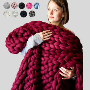 スーパーチャンキーニット ブランケット アクリル100% ニット ひざ掛け 肩掛け 寝具 毛布 超極太ニット SUPER CHUNKY グレー ローゲージニット おしゃれ 冬 ベッドカバー 暖かい 防寒対策 約100cm