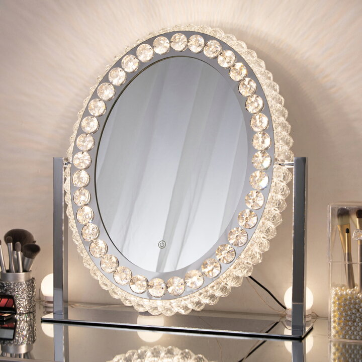 楽天市場】女優ミラー ライト付き クリスタル 52*46cm おしゃれ 三色調  